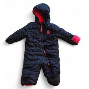 Babygirl Puffer Snowsuit Navy Blue with Pink pink lining Size 6-9 months